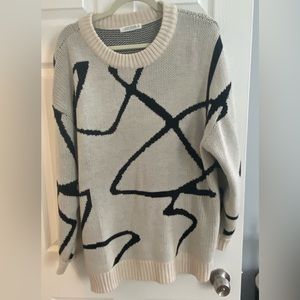12th tribe oversized sweater, cream with black pattern